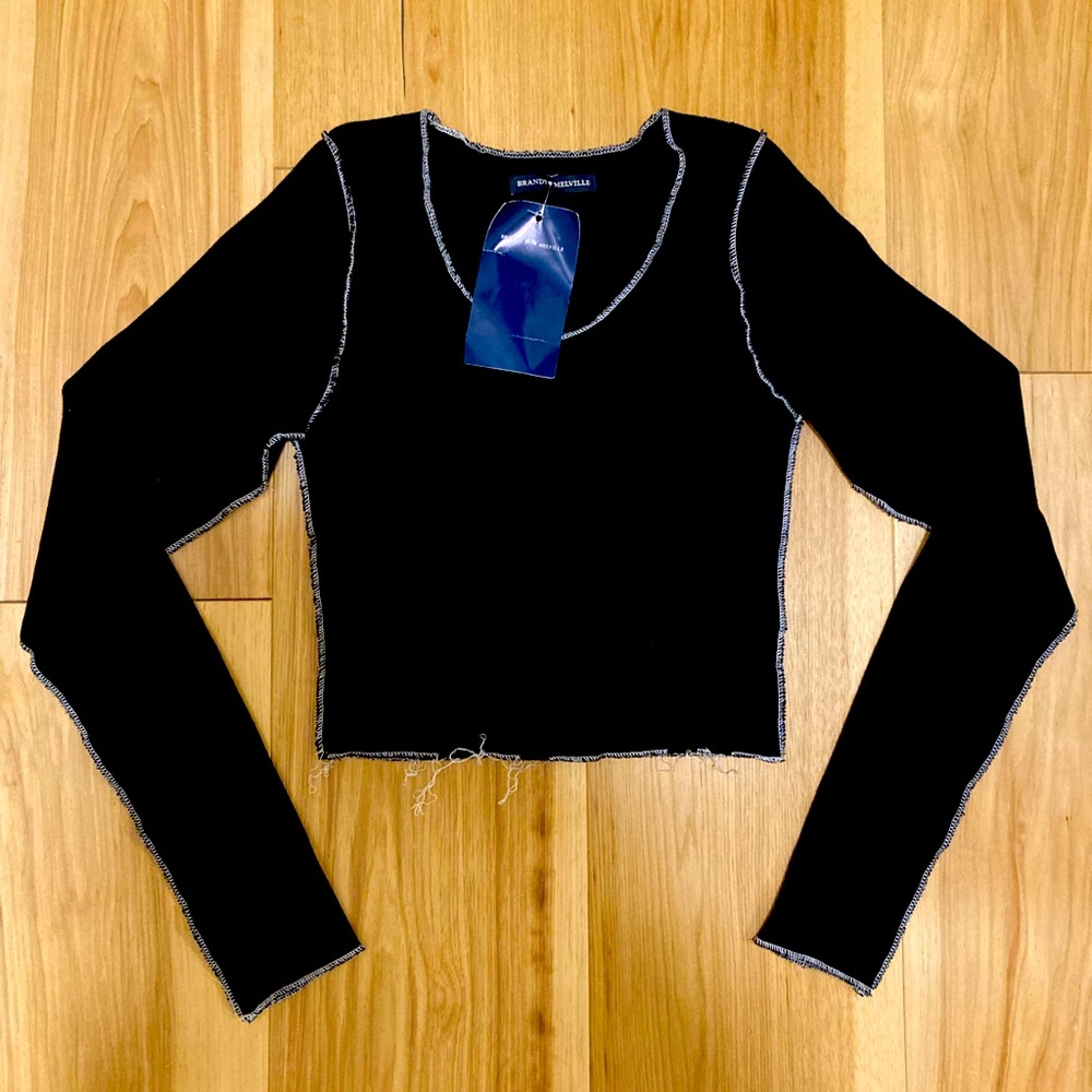Black with White Brandy Melville Crop Top Sweater